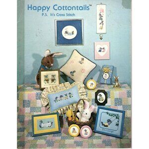 P.S. Needle Arts Happy Cottontails Cross Stitch Pattern Book Vintage 1980s Craft